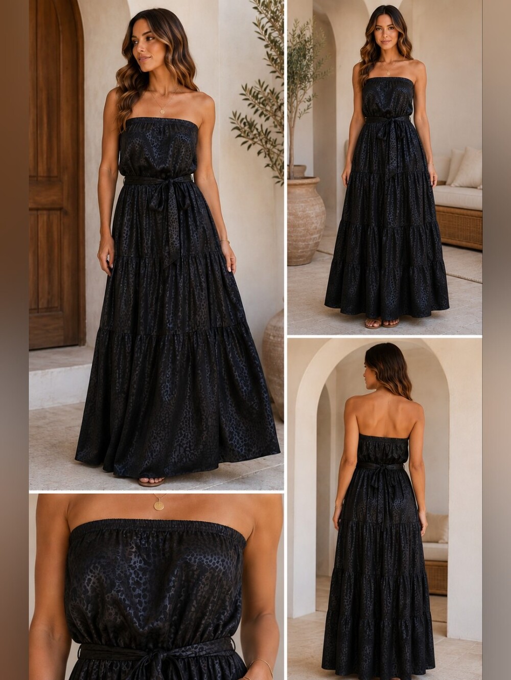 Stella Laguna Beach Black Animal Print Strapless Maxi Dress | Size M